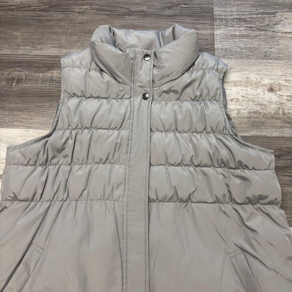 J Jill Gray Down Puffer Womens L Full Zip Quilted Mock Snap Neck Packable Vest‎